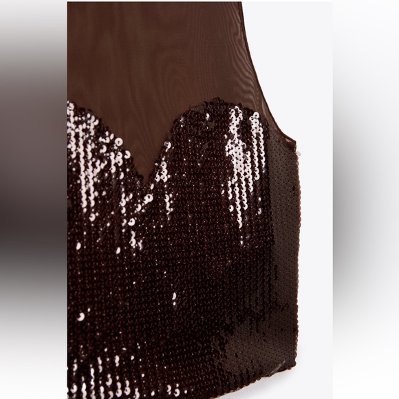 Zara Brown Sequin Tulle crop top NWT - Picture 4 of 13